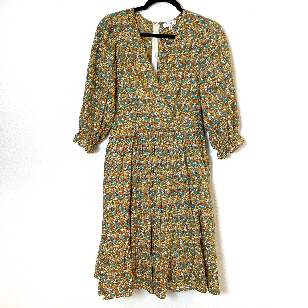 Ditsy Floral Dress Womens Large 100% Cotton Prairie Boho 70's Vibe Cottage Core
